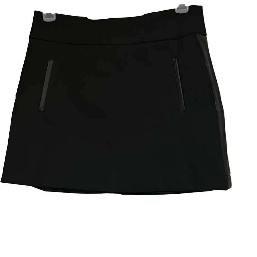 "NEW" Poof Apparel Ladies Small Black Faux Leather Trim Mini Skirt